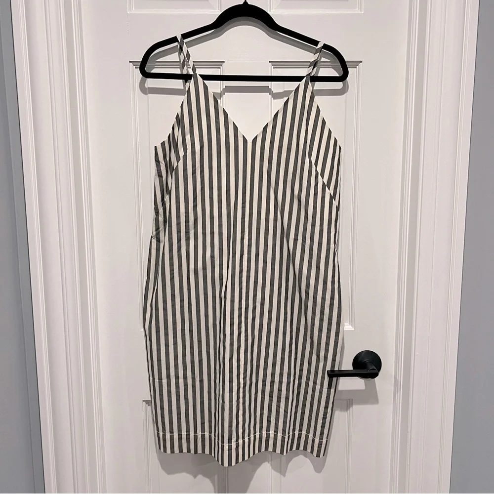Everlane NWT The Poplin Slip Dress Bone / Black Stripe Size 2 - Picture 3 of 7